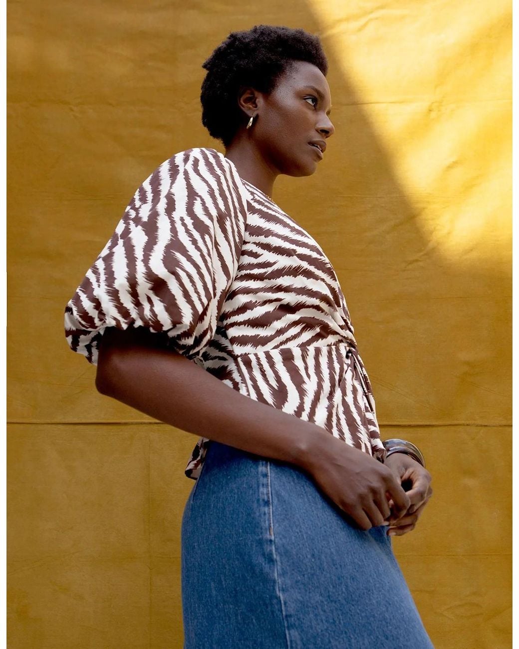 Ro&zo Brown Zebra Print Twist Front Cotton Blouse