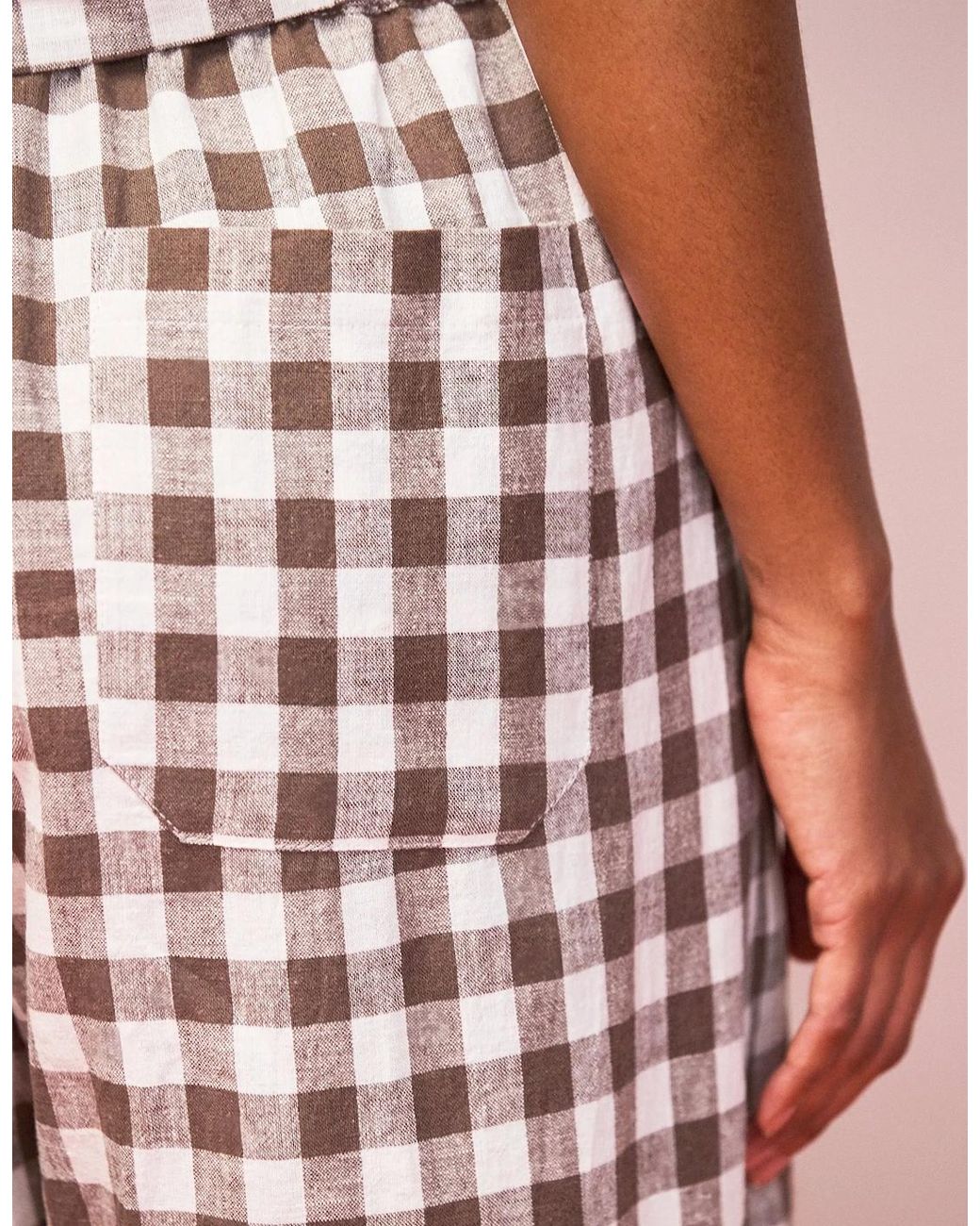 Ro&zo White Gingham Linen Blend Casual Trouser