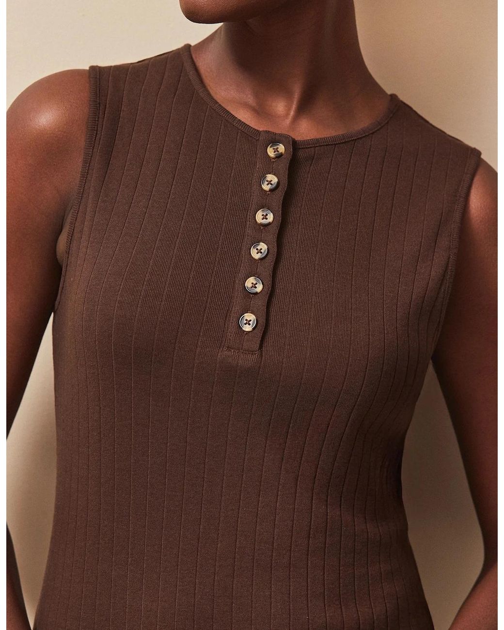 Ro&zo Natural Chocolate Rib Column Dress