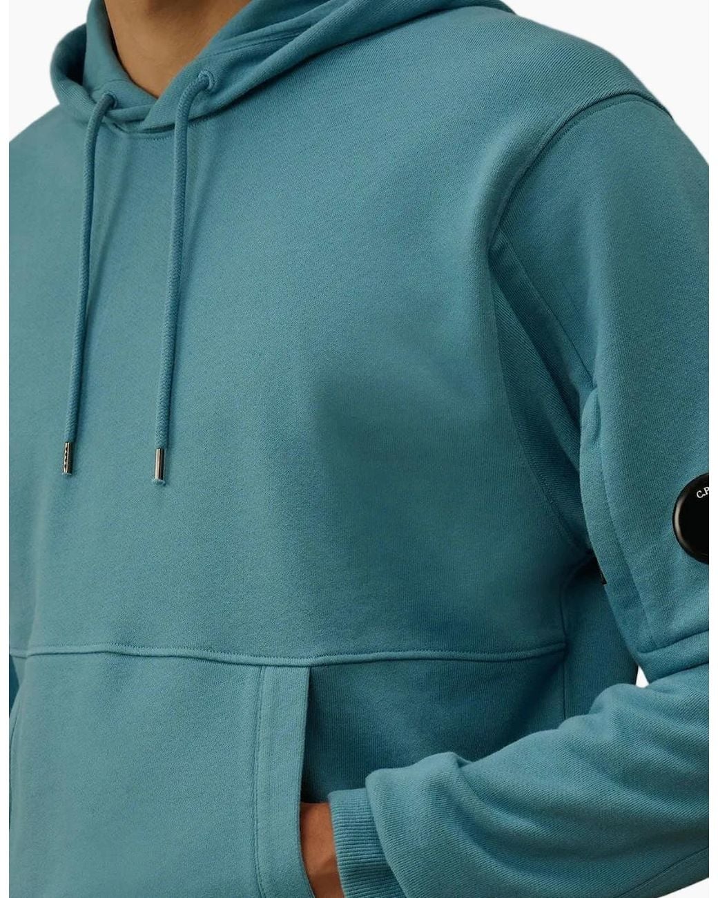 C P Company Green Diagonal Raised Fleece Lens Hoodie for men