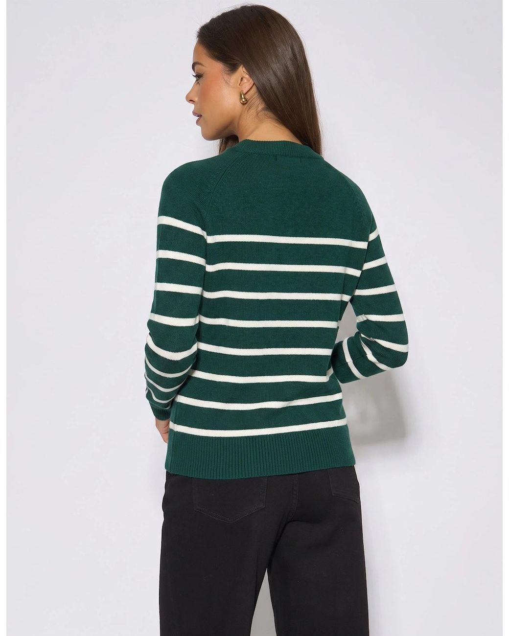 Gini London Blue Recycle Mix Stripe Button Up Loose Fit Knit Jumper