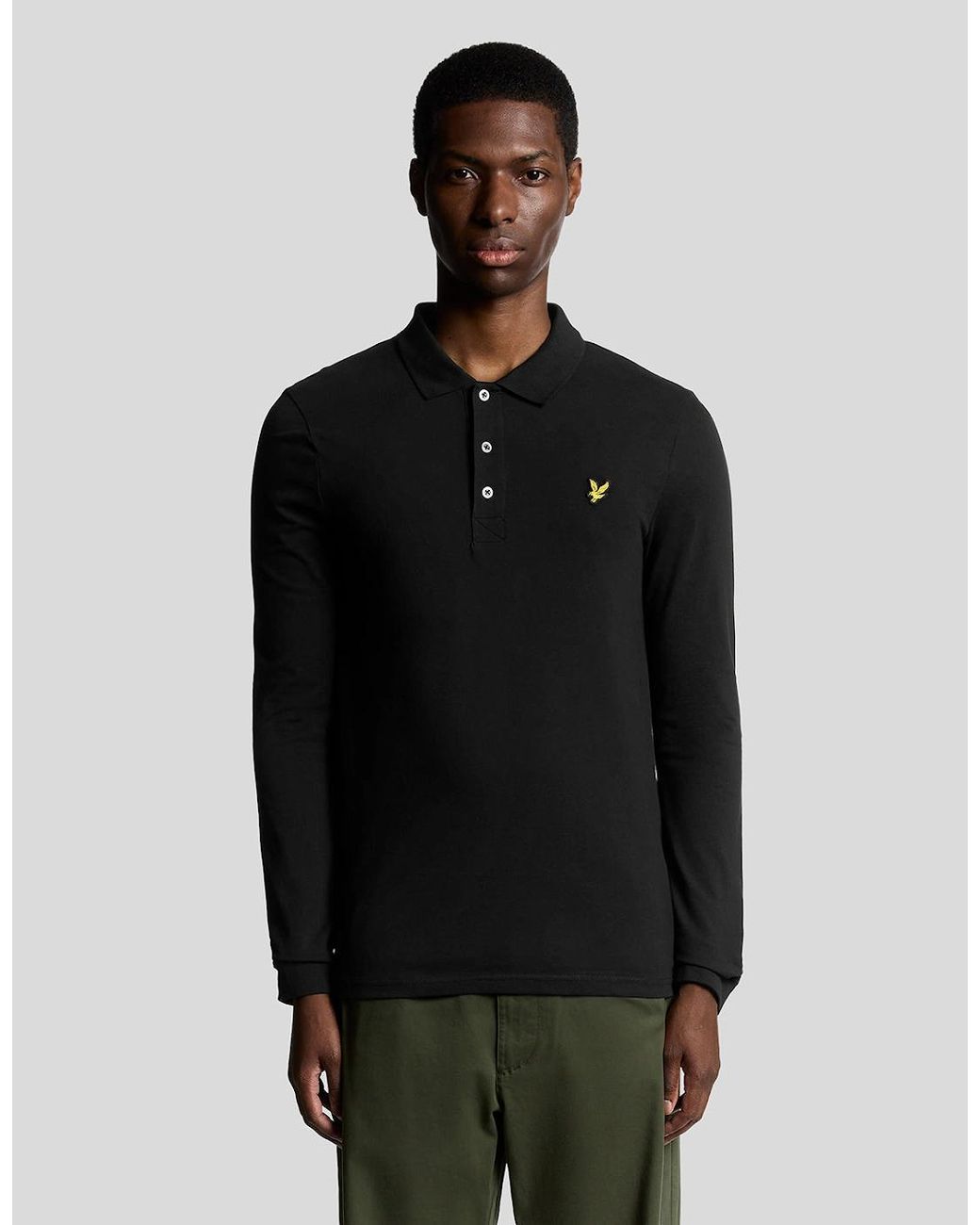 Lyle & Scott Black Long Sleeve Cotton Polo Shirt for men