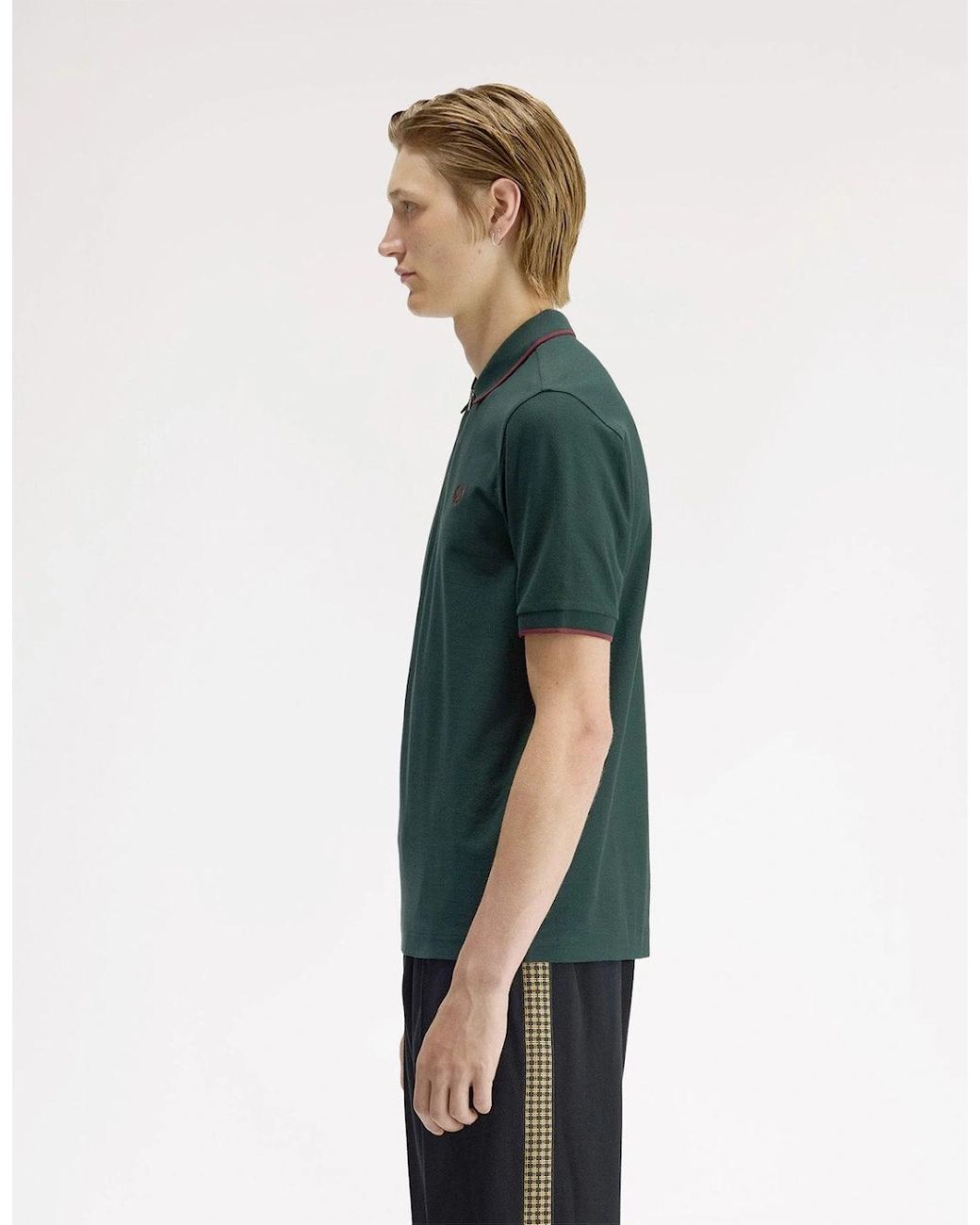 Fred Perry Green Crepe Pique Zip Neck Polo Shirt for men