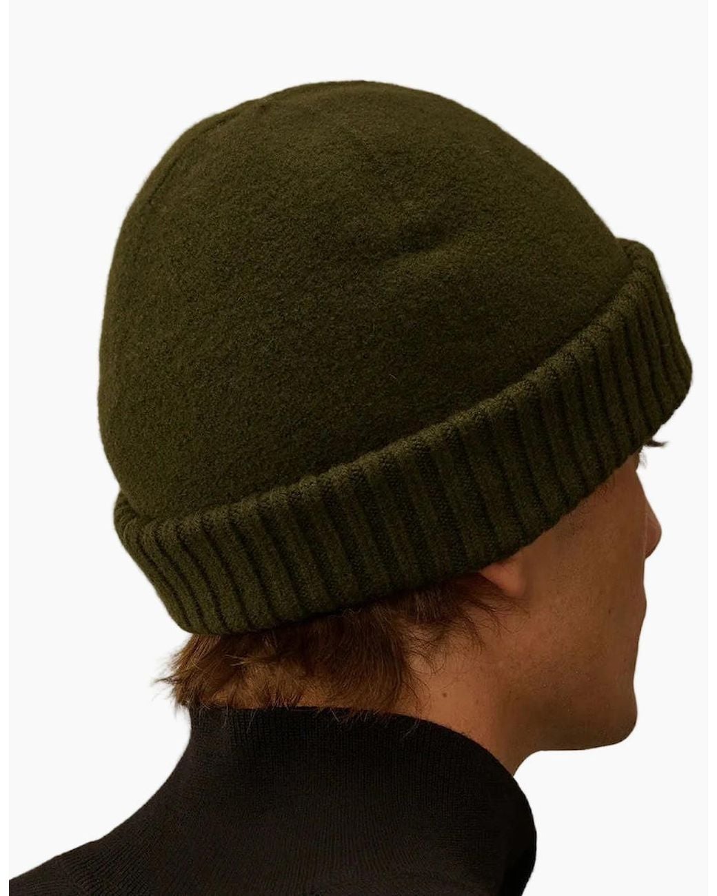 C P Company Green Extrafine Merino Wool Felted Fisherman Beanie for men