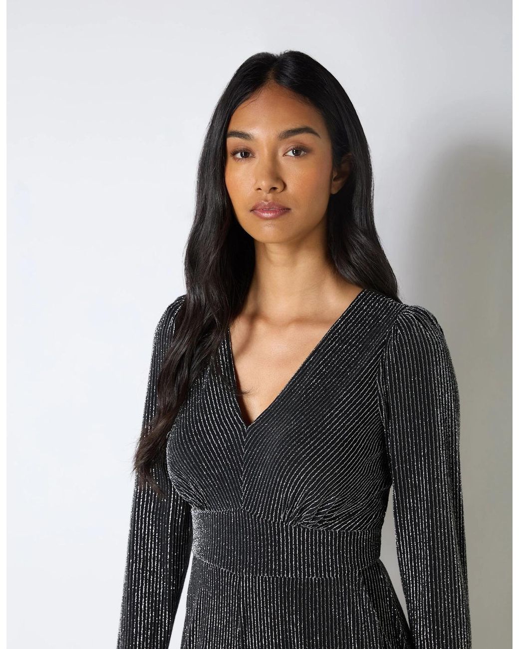 Ro&zo Gray Eliza Sparkle Jersey V-Neck Jumpsuit
