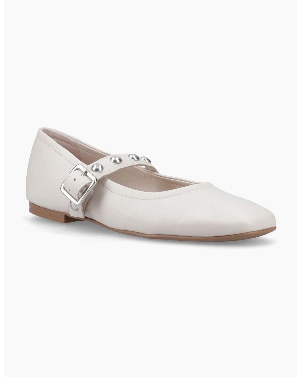 Hush Puppies White Charlene Stud Ballerina Leather Ivory Flats