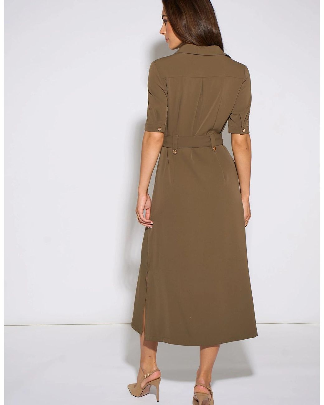 Gini London Brown Taupe Hardware Detail Utility Shirt Dress