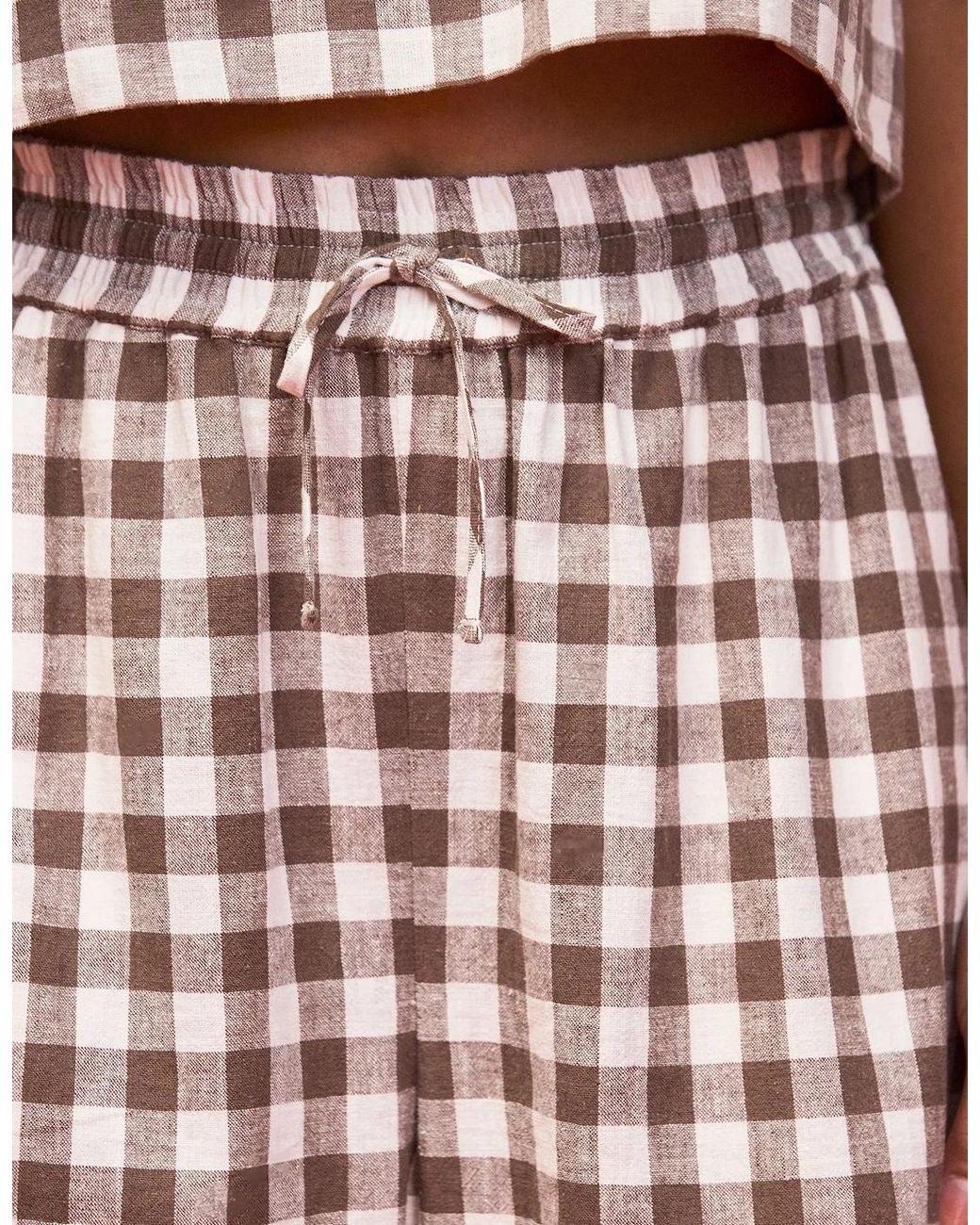 Ro&zo White Gingham Linen Blend Casual Trouser