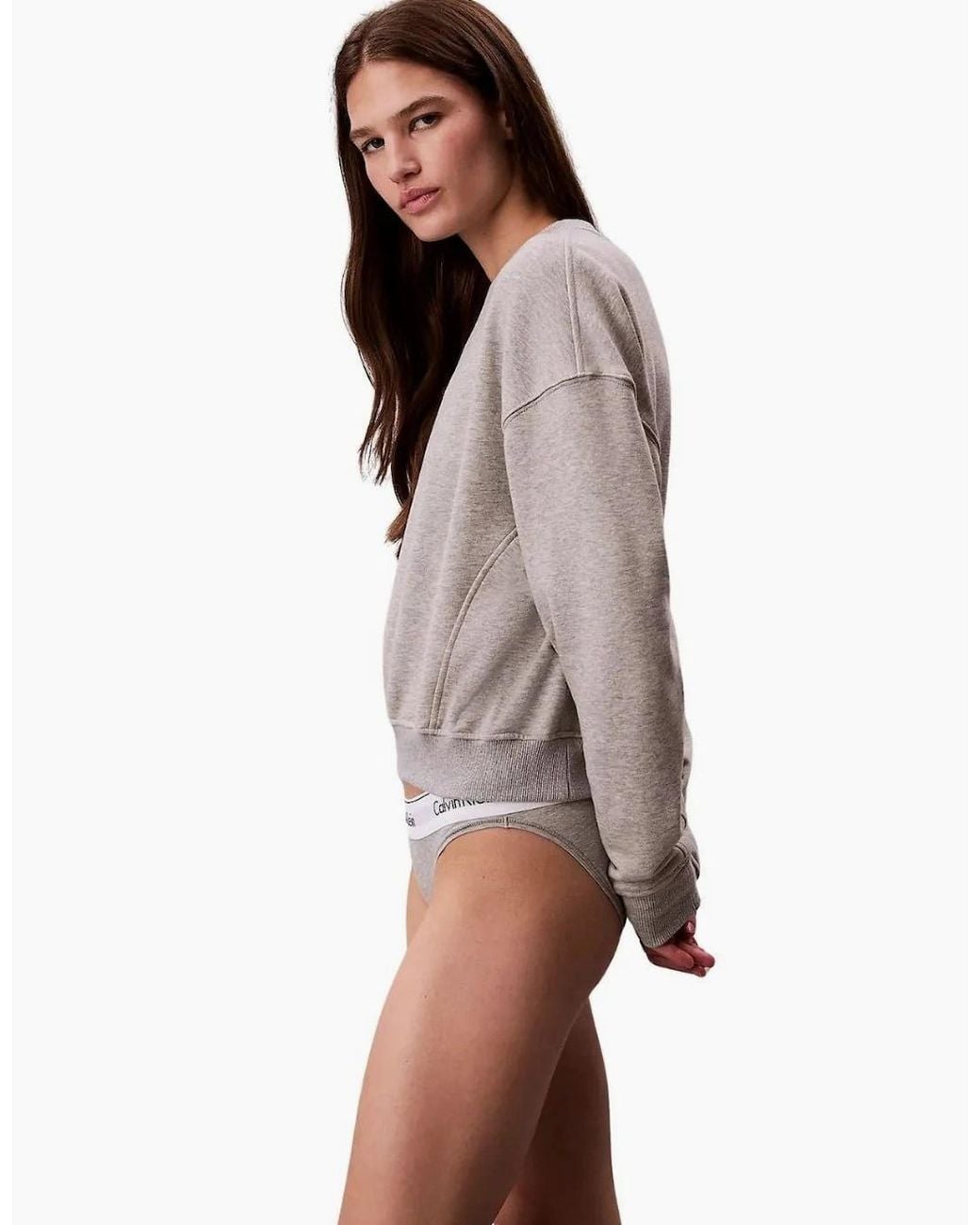 Calvin Klein Brown Cotton Terry Lounge Sweatshirt, Heather