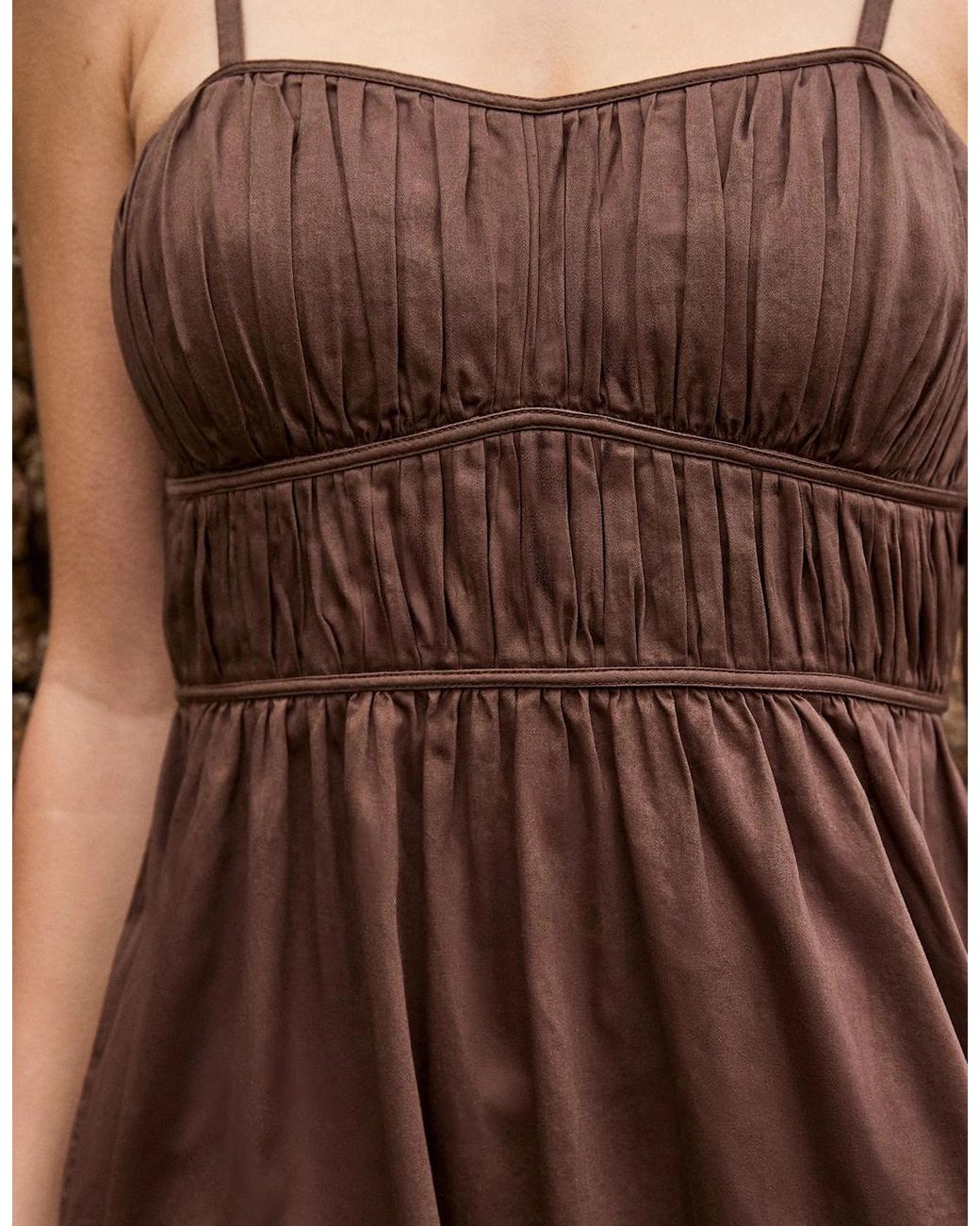 Ro&zo Brown Petite Chocolate Ruched Detail Midi Dress