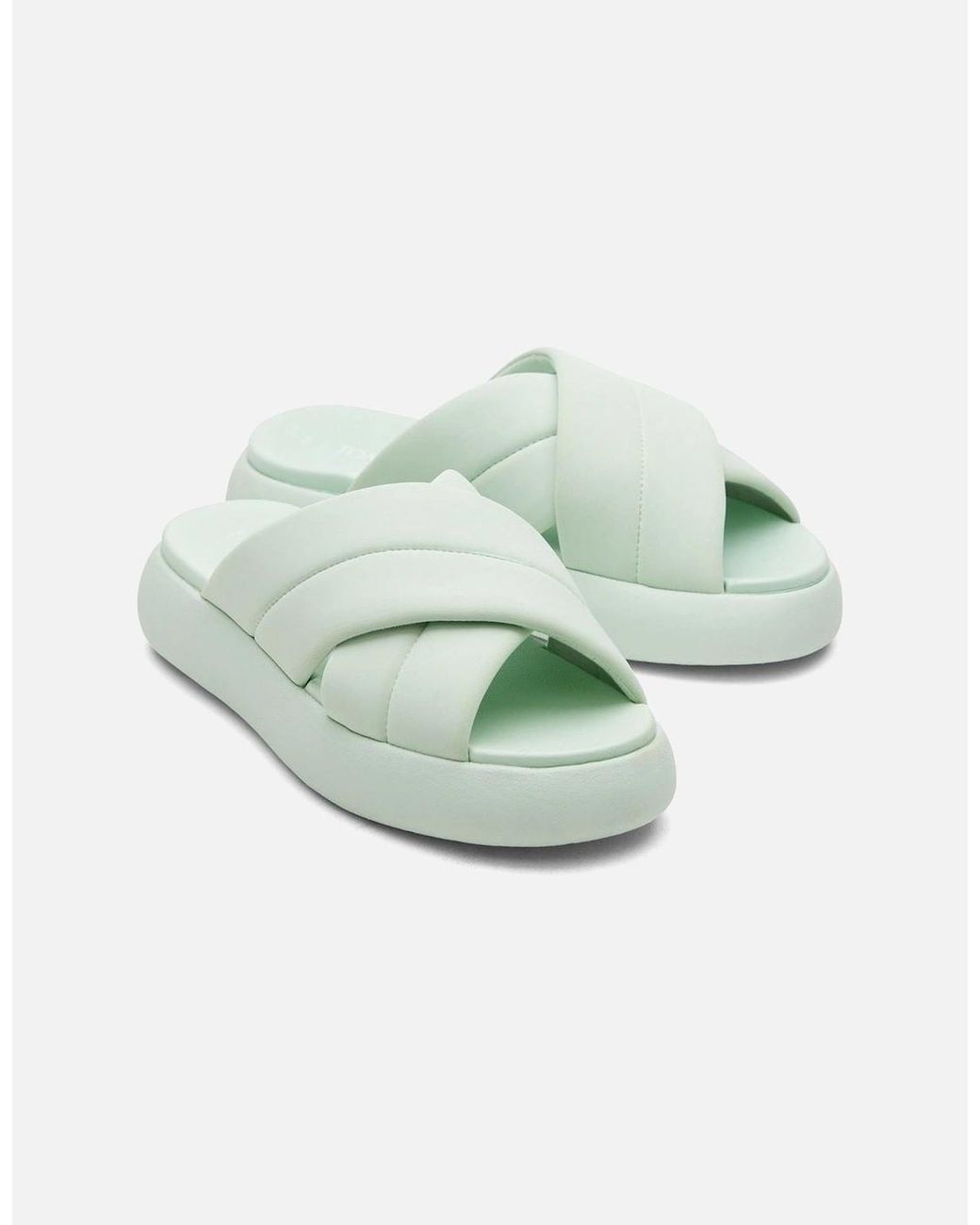 TOMS Green Mallow Crossover Polyester Blend Mint Slides