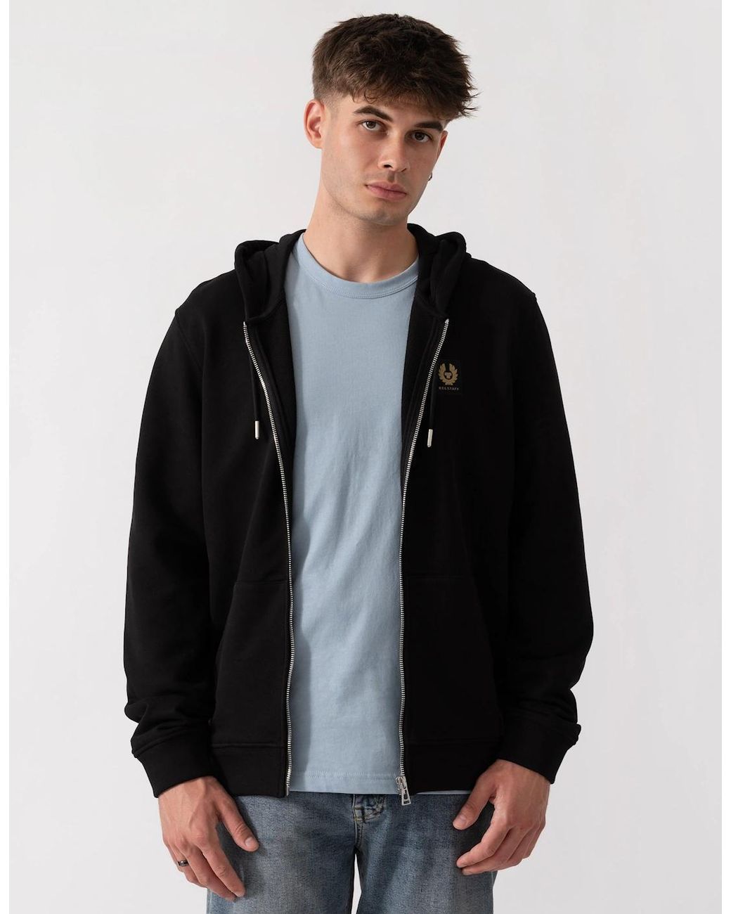 Belstaff Black Logo Full Zip Hoodie for men