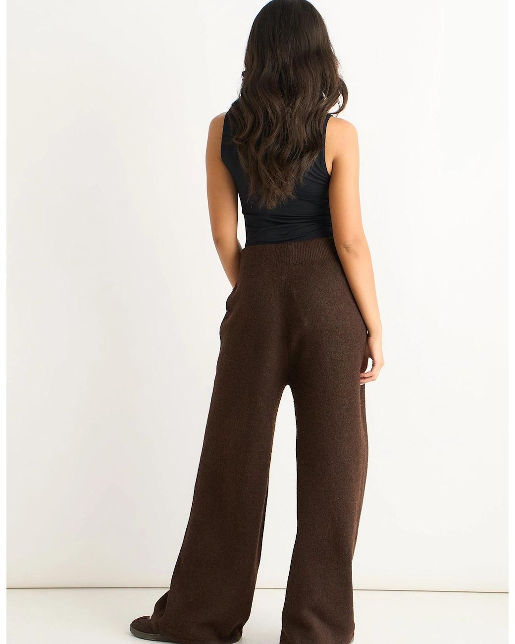 Gini London Brown Soft Knit Pull On Wide-Leg Trousers