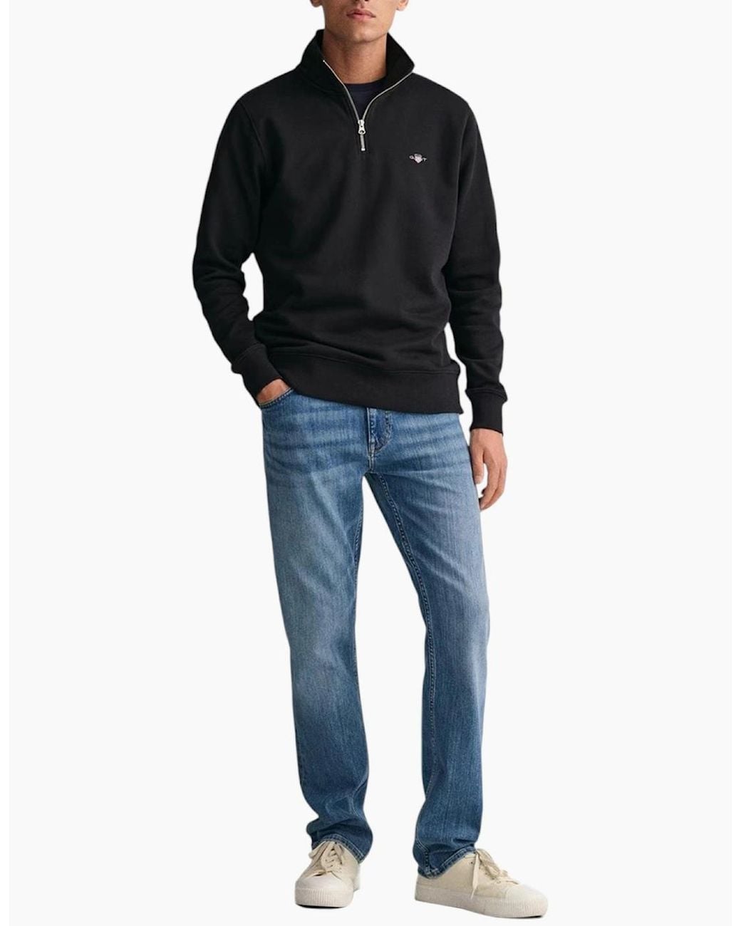 Gant Black Sweatshirt Embroidered Shield Half Zip Pullover Winter Jumper for men