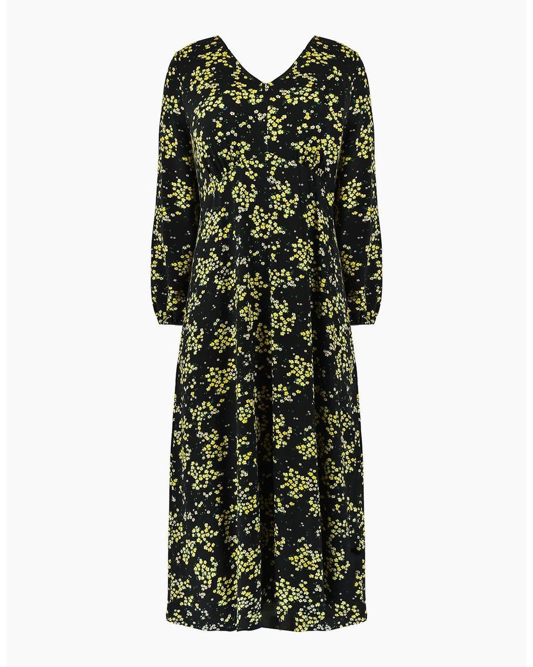 Live Unlimited London Green Ditsy Print Jersey Gathered Waist Midi Dress