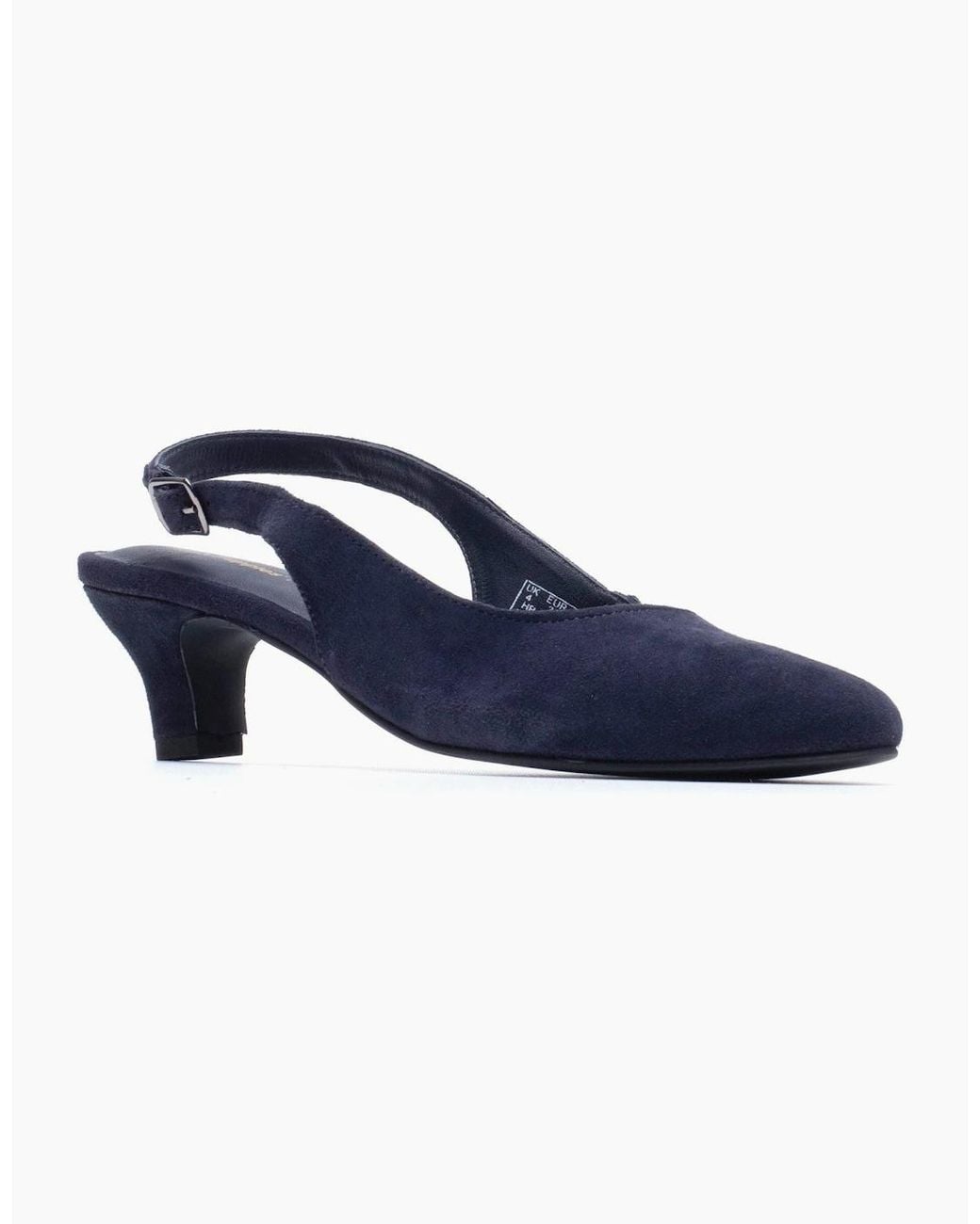 Hush Puppies Blue Nahla Buckle Kitten Heel Leather Round Slingback Shoes