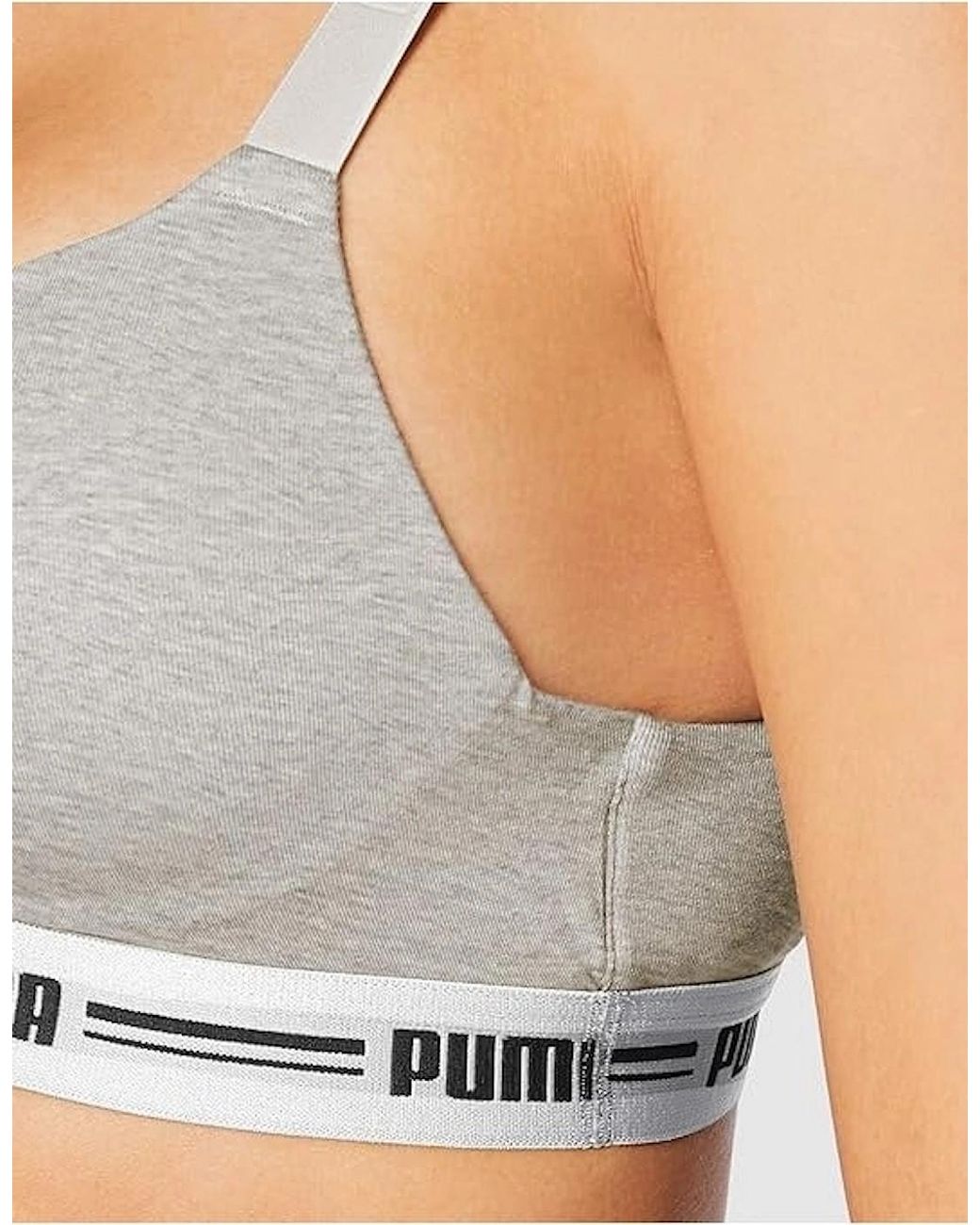 PUMA White Striped Logo Padded Bra Top, Melange
