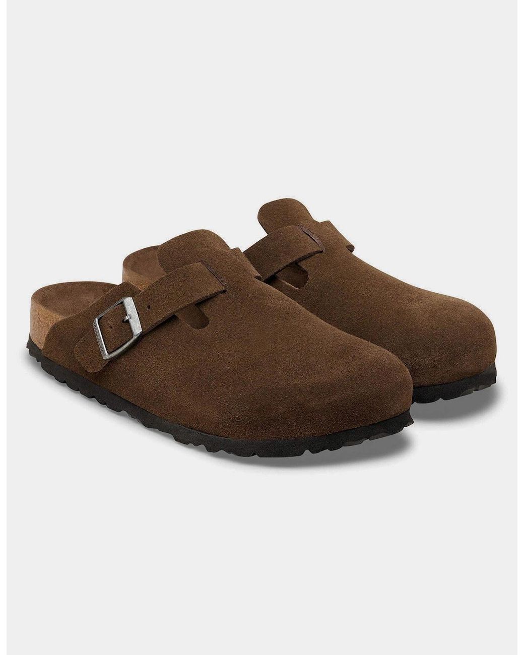 Birkenstock Boston Brown Suede Leather Tonal Footbed Clogs