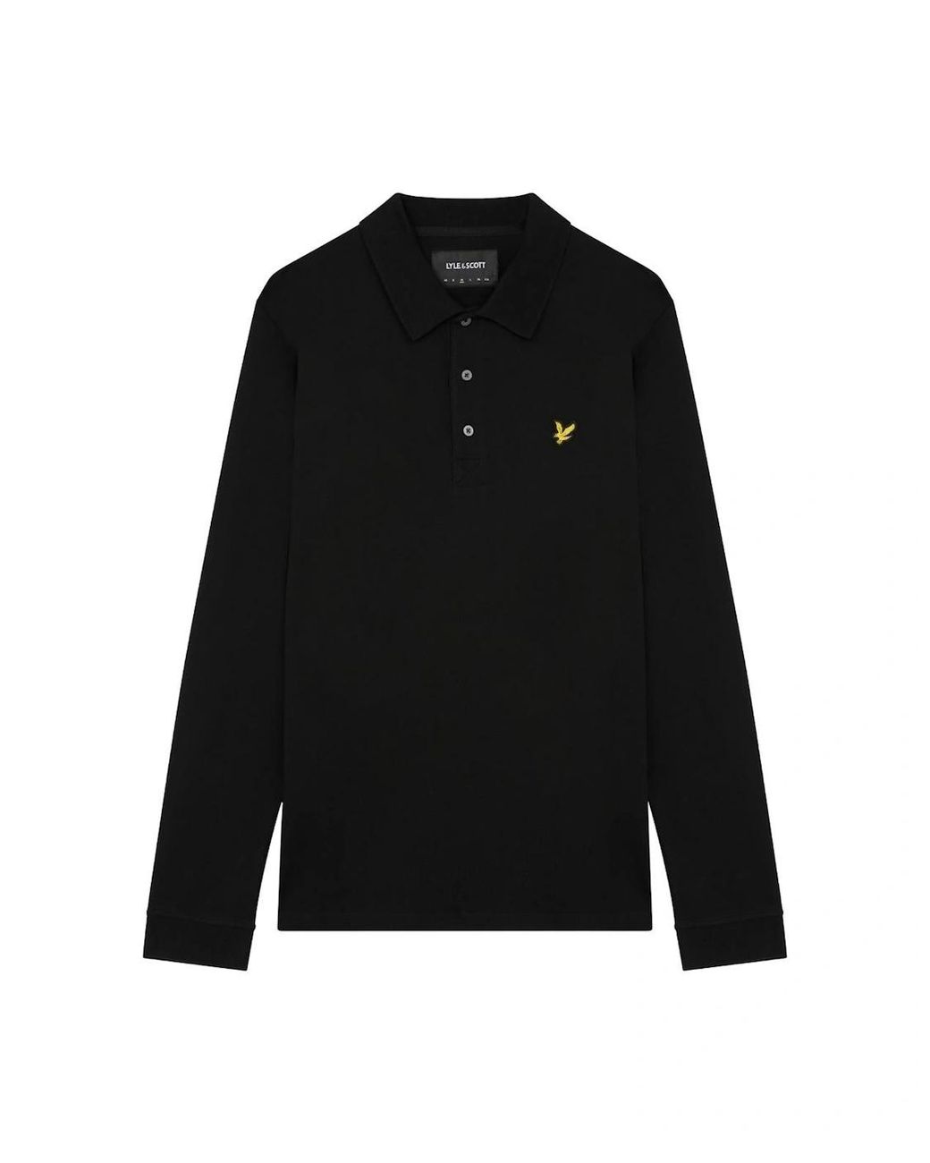Lyle & Scott Black Lyle & Scott Branded Chest Logo Jet Long Sleeve Polo Shirt for men