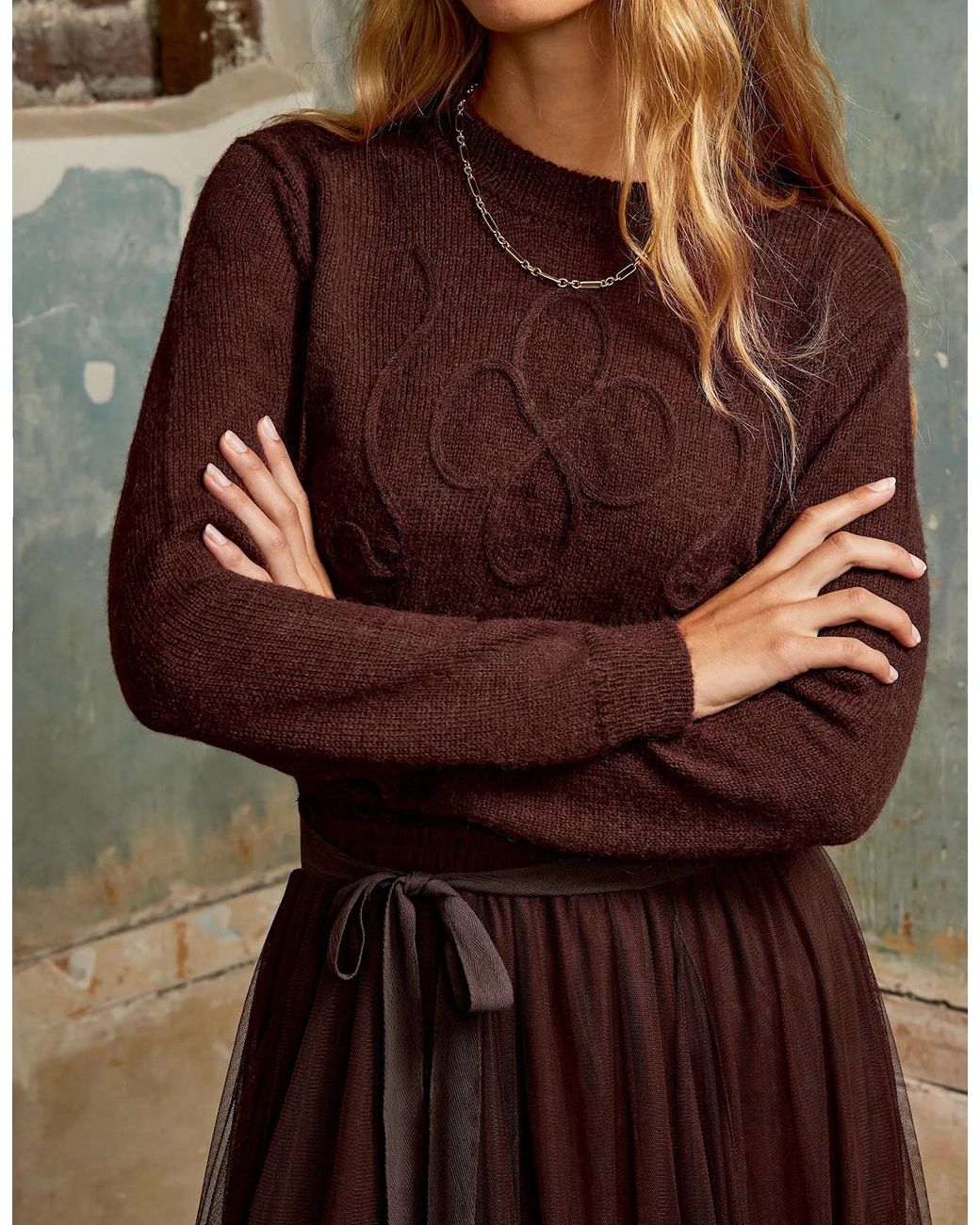 Ro&zo Brown Chocolate Applique Knit Jumper With Alpaca