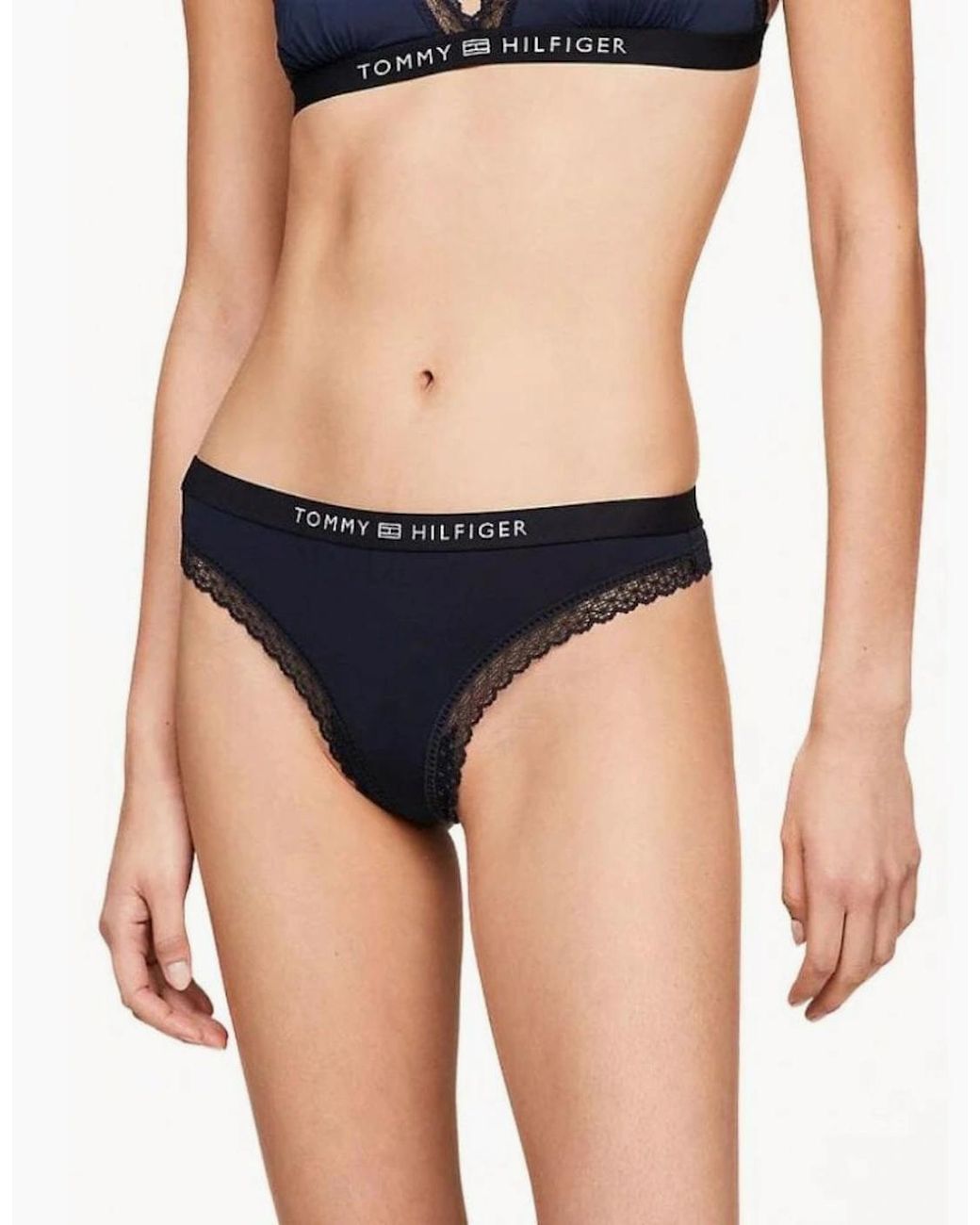 Tommy Hilfiger Blue Th Tonal Logo Lace Thong