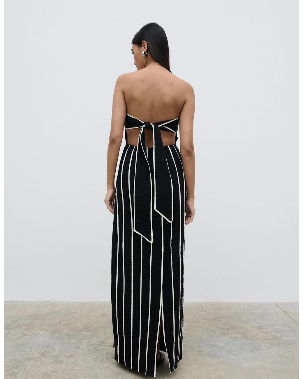 Pretty Lavish Black Penny Striped Bandeau Dress