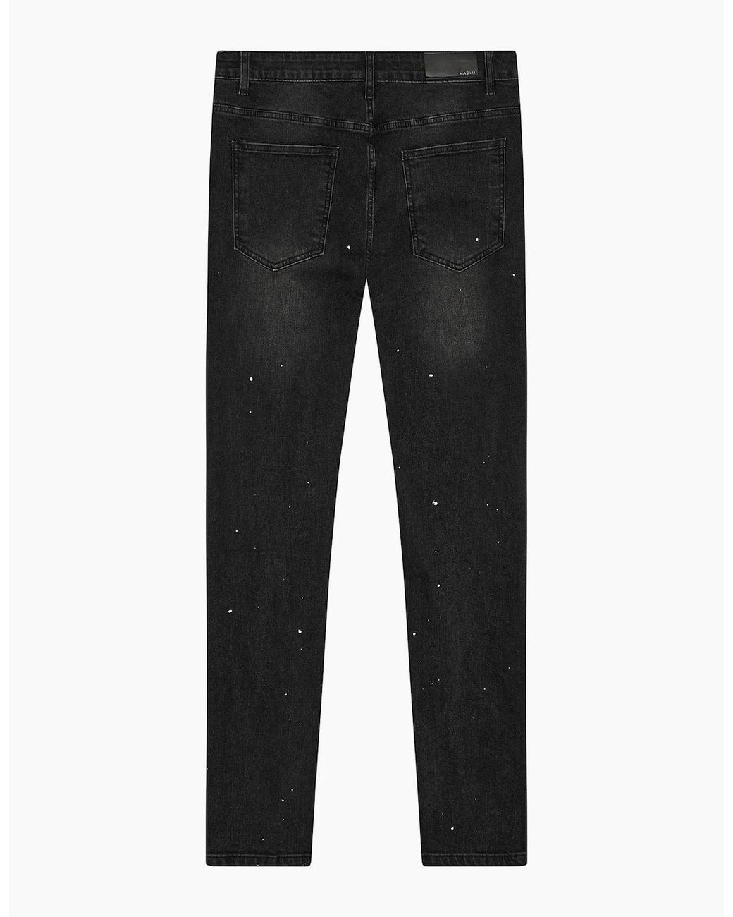Magrit Black Noir Ripped Slim Jeans for men