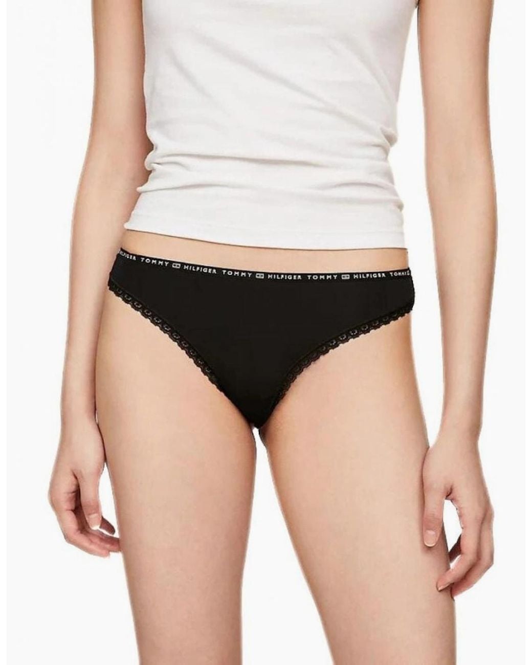 Tommy Hilfiger Black 3-Pack Lace Trim Microfibre Thongs