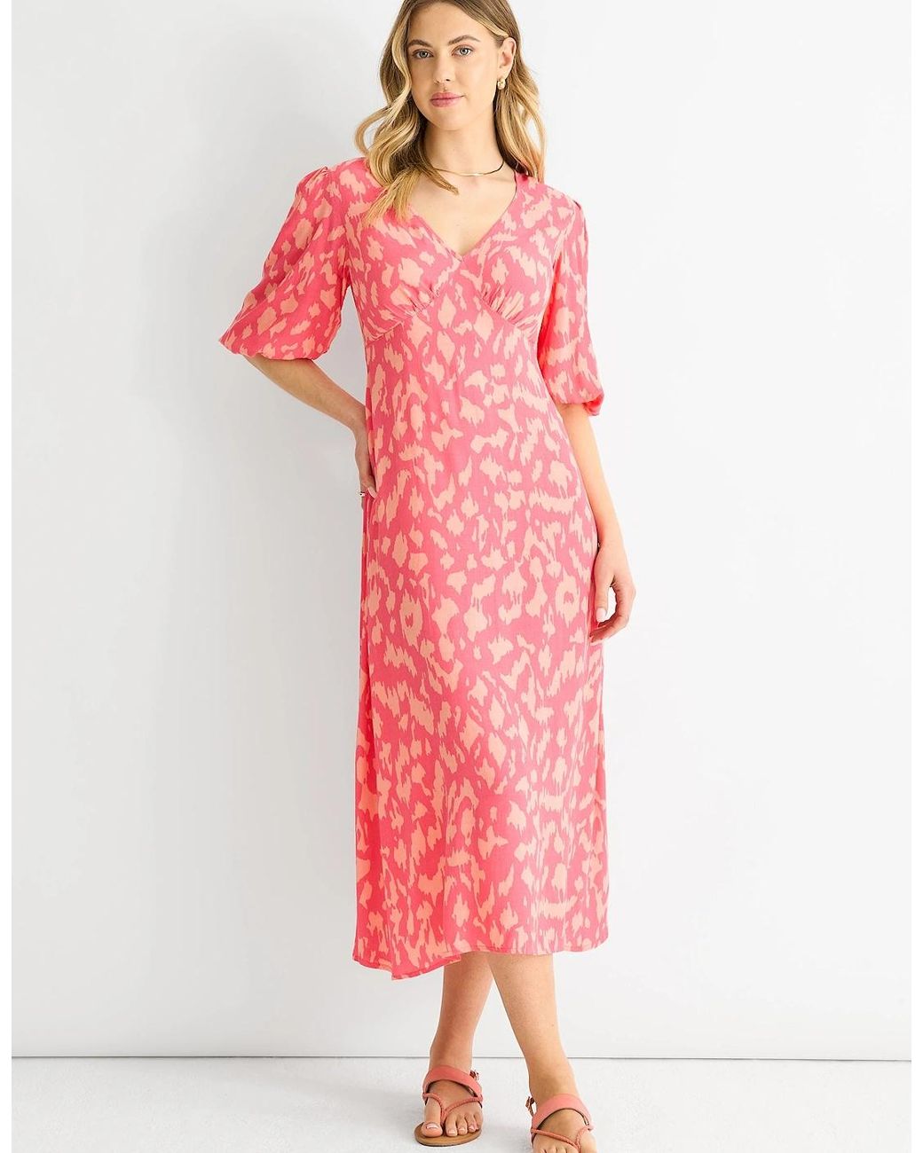 Gini London Pink Animal Print Viscose Midi Dress