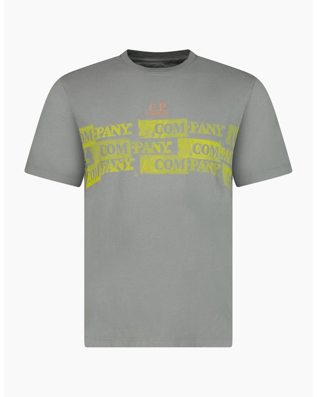 C P Company Gray Hand Print Horizontal Logo T-Shirt for men