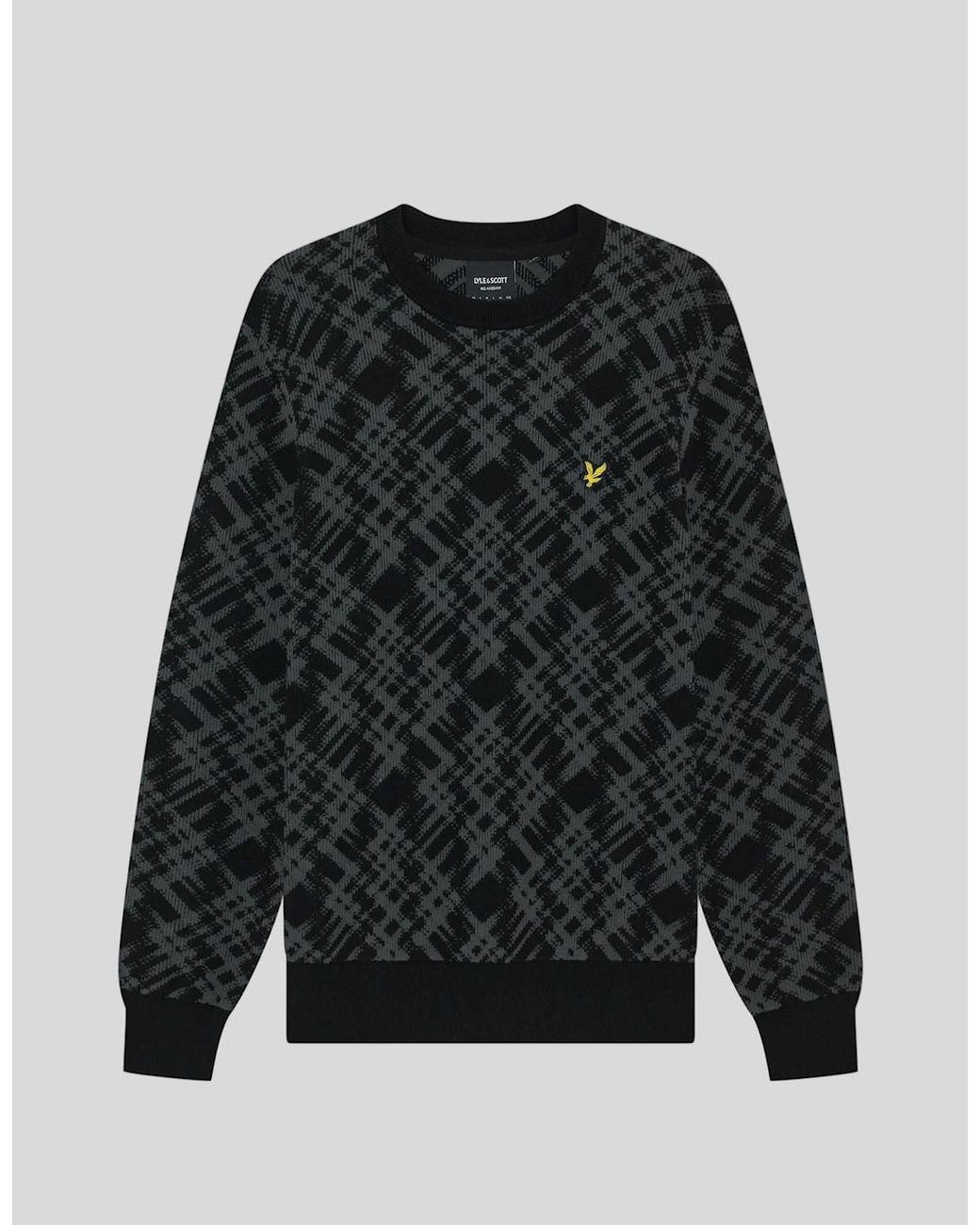 Lyle & Scott Black Ladder Effect Tartan Crew Neck Jumper for men