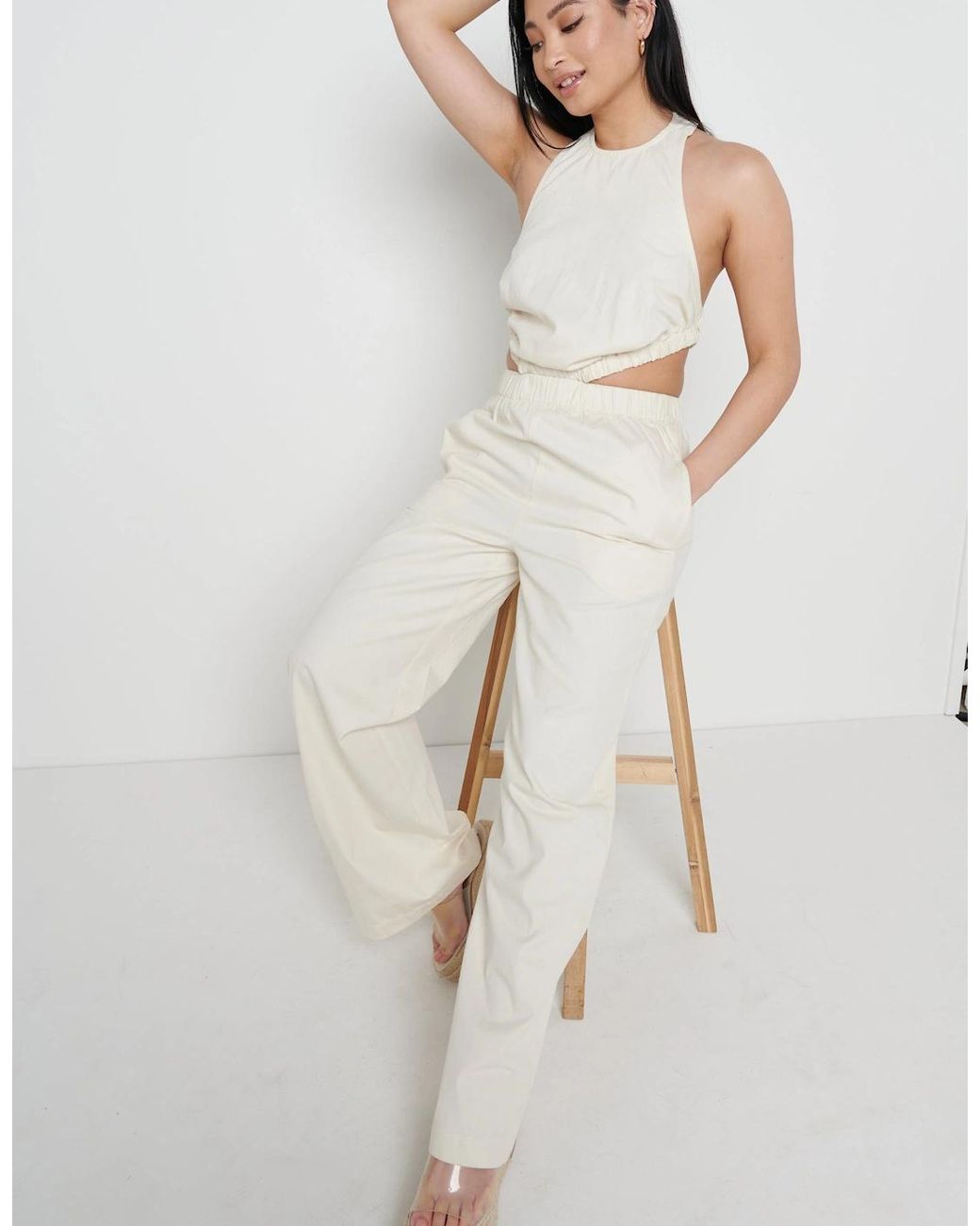 Pretty Lavish White Lexi Scrunch Backless Jumpsuit