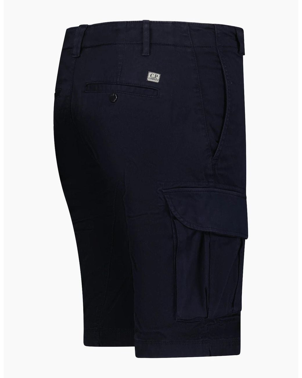 C P Company Blue Stretch Sateen Cargo Lens Shorts for men