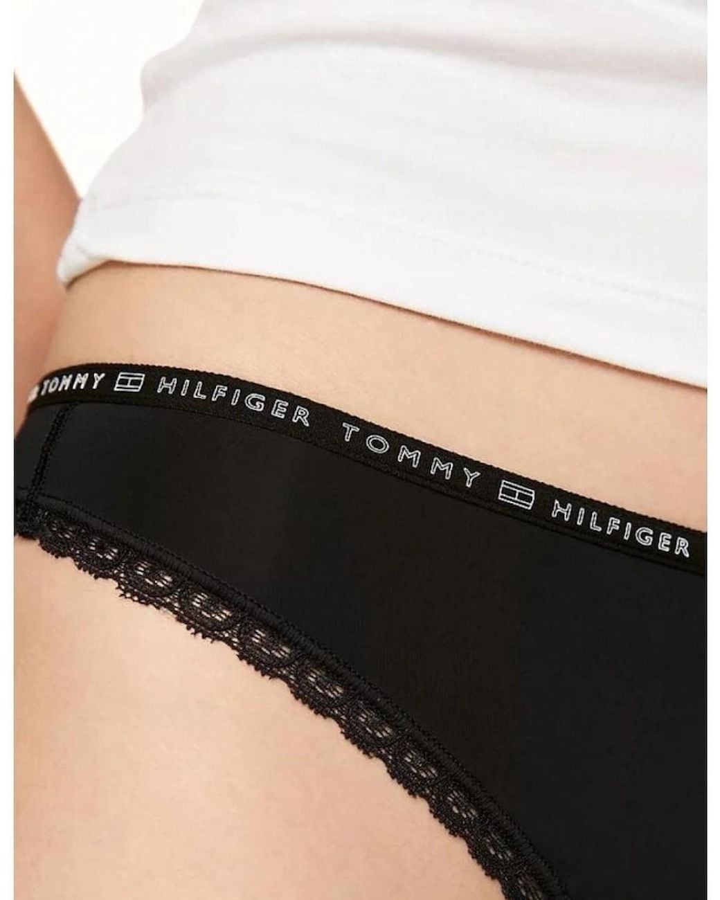 Tommy Hilfiger Black 3-Pack Lace Trim Microfibre Thongs