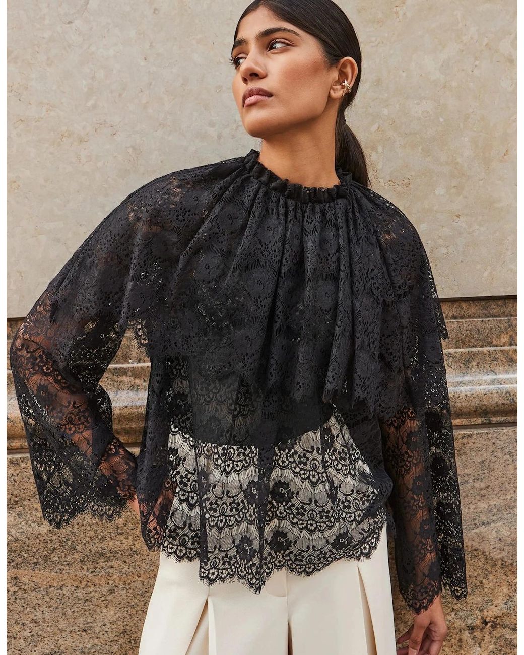 Ro&zo Black Lace Overlay Blouse