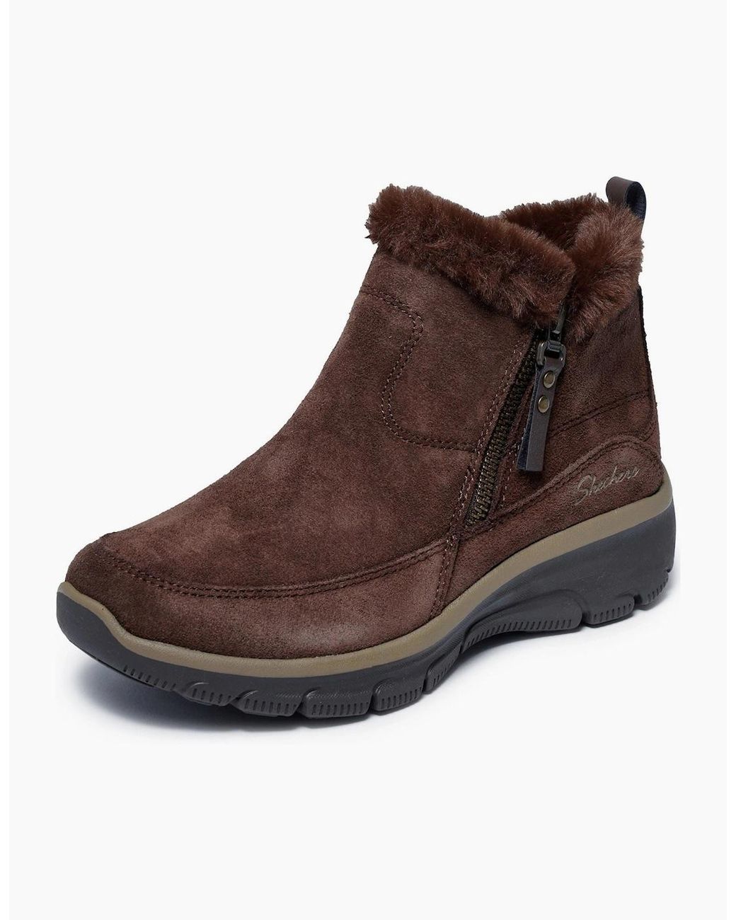 Skechers Brown Easy Going Cool Zip! Leather Chocolate Winter Ankle Boots
