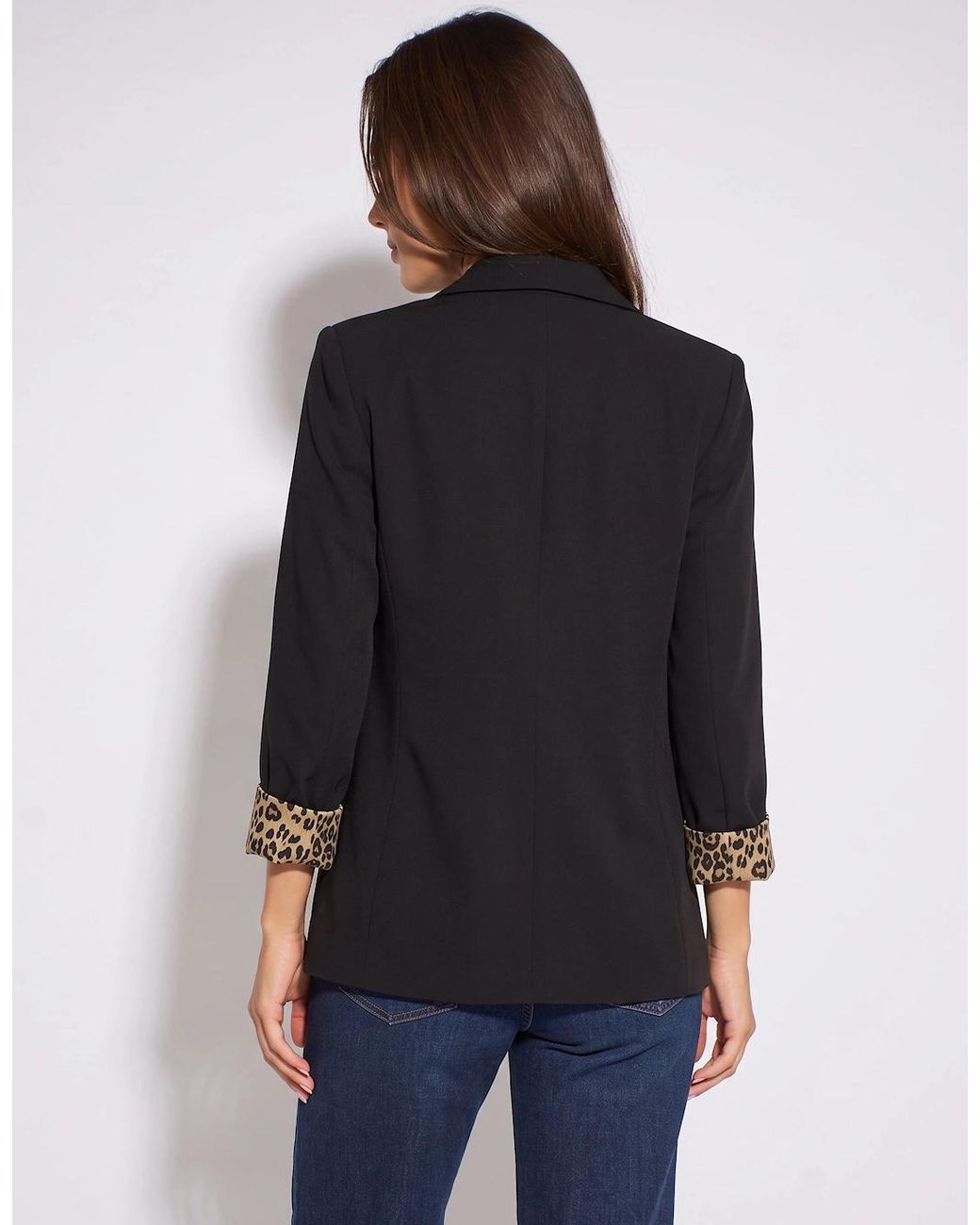 Gini London Black Contrast Animal Edge To Edge Blazer