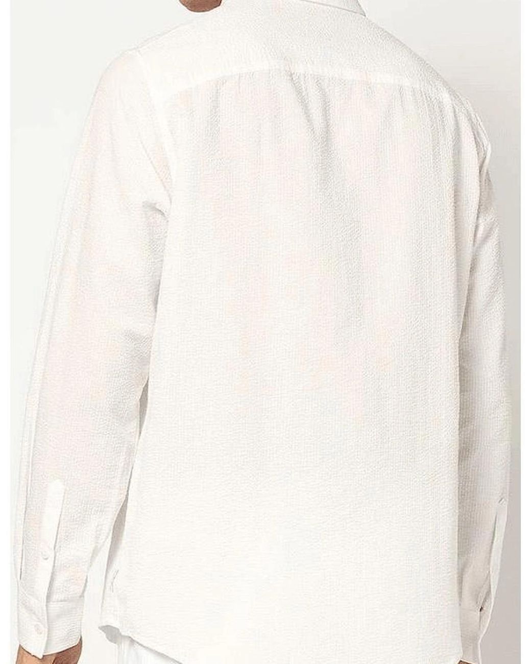 ARMANI EXCHANGE White Seersucker Textured Long Sleeve Shirt for men