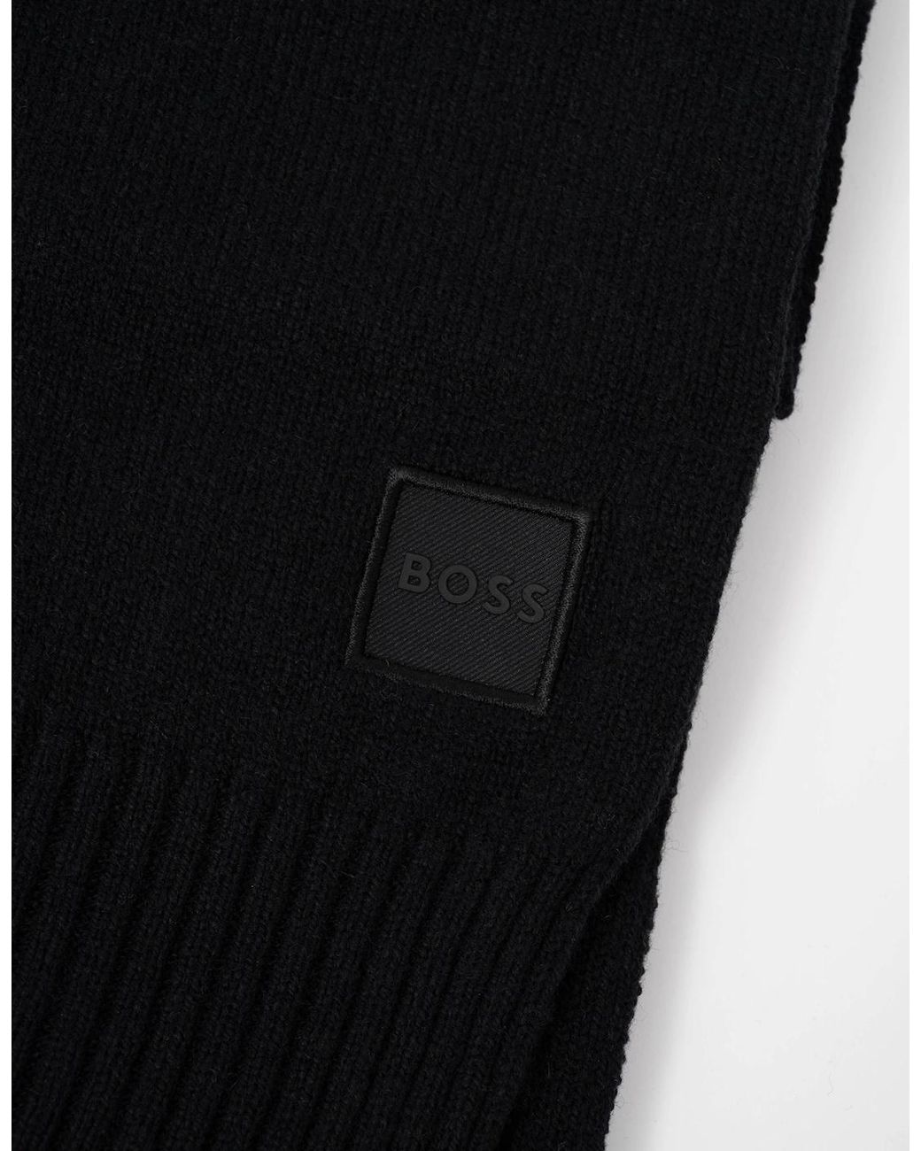 Boss Black Boss Akaio R Plain-Knit Scarf With Woven Logo Badge for men