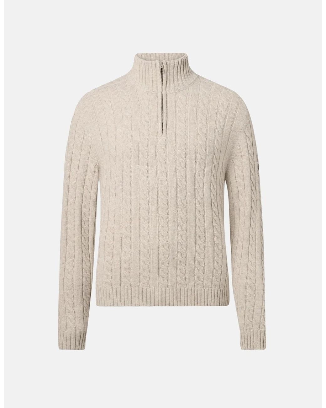 Belstaff White Westport Quarter Zip Sweater Stone for men