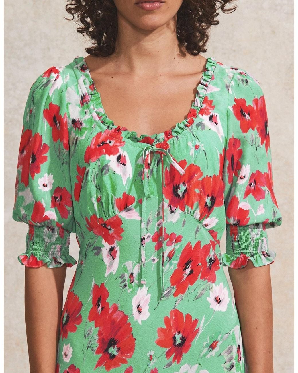 Ro&zo Red Petite And Poppy-Print Tie-Detail Dress
