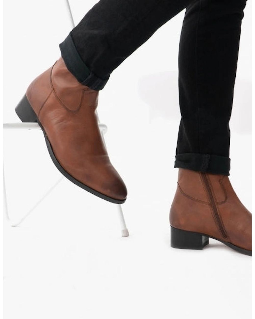 Club Cubano Brown Valente Leather Cuban Heel Boots Burnished Tan for men