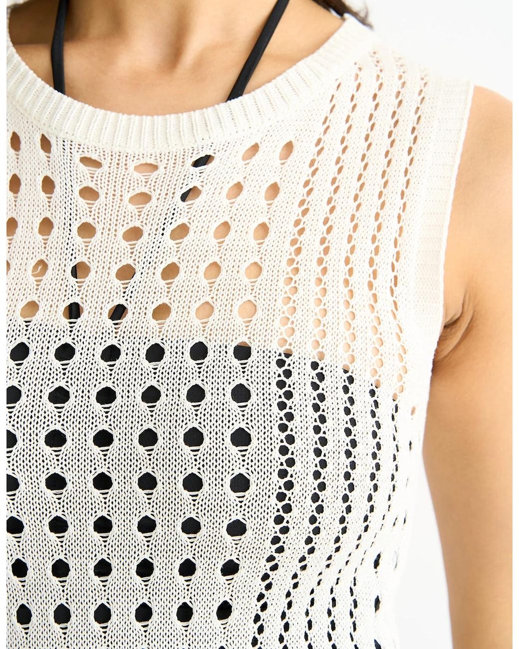 Gini London White Crochet Knit Bodycon Midi Dress