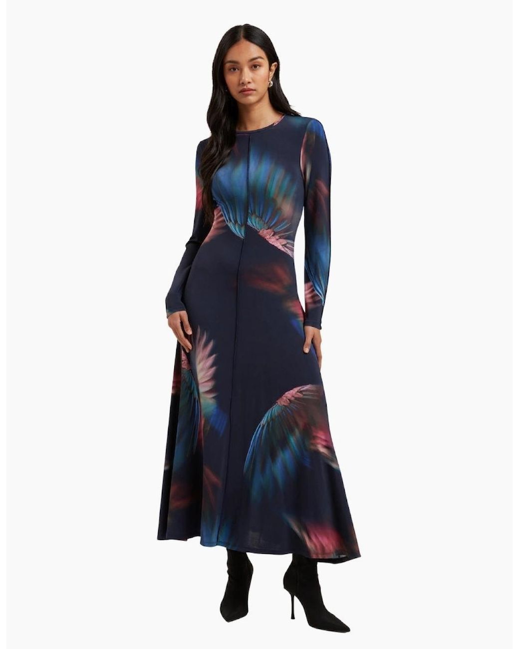 Ted Baker Blue Georii Printed Slinky Jersey Long Sleeve Dress
