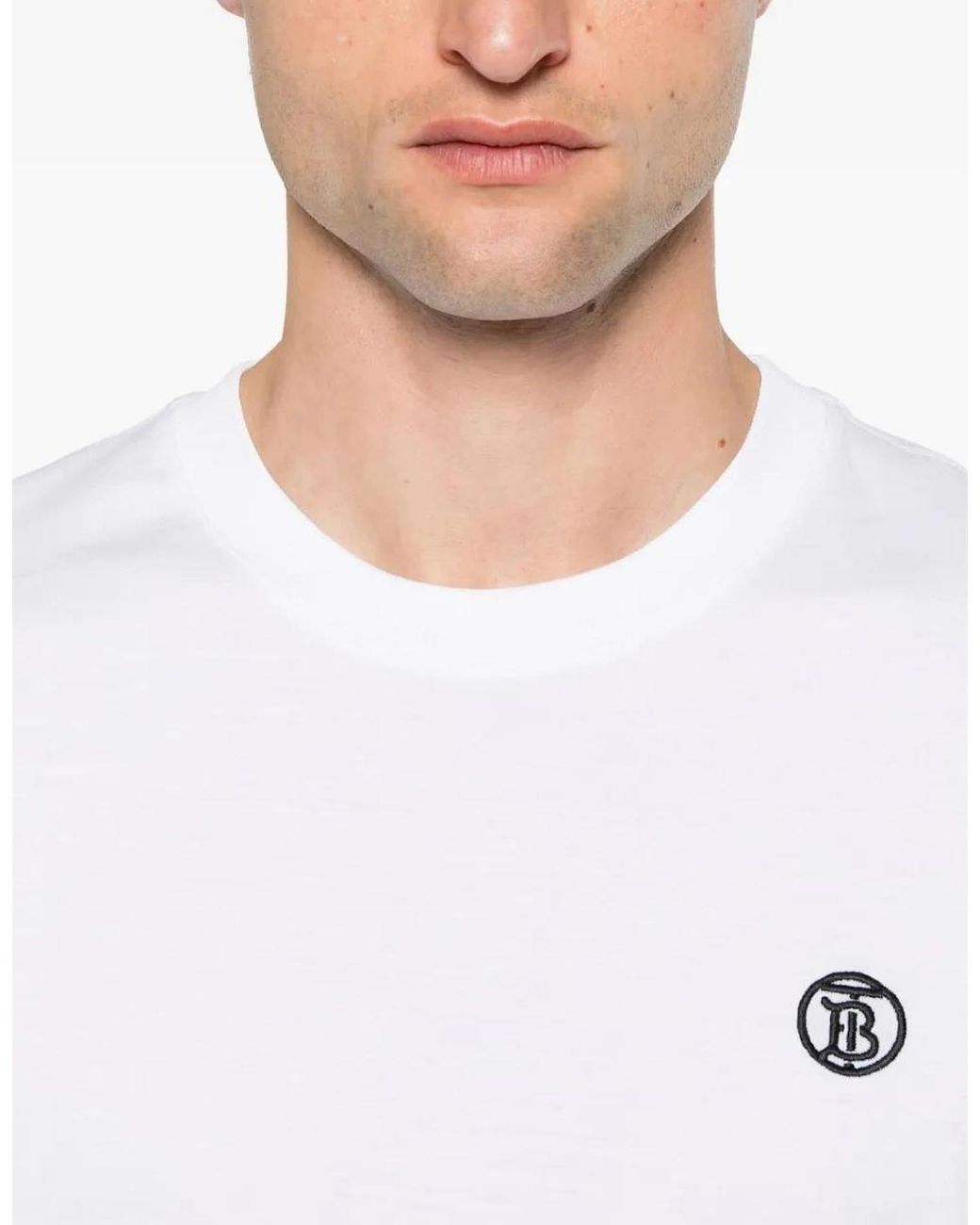 Burberry White 'Parker' Tb-Embroidered Logo T-Shirt for men