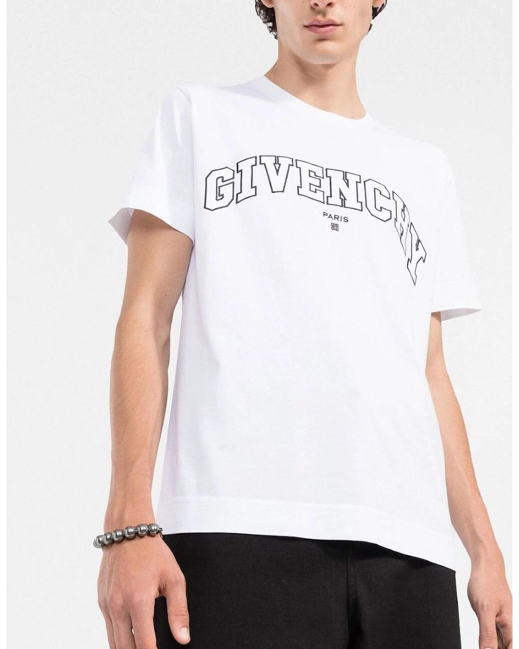 Givenchy White Logo Embroidered T-Shirt for men
