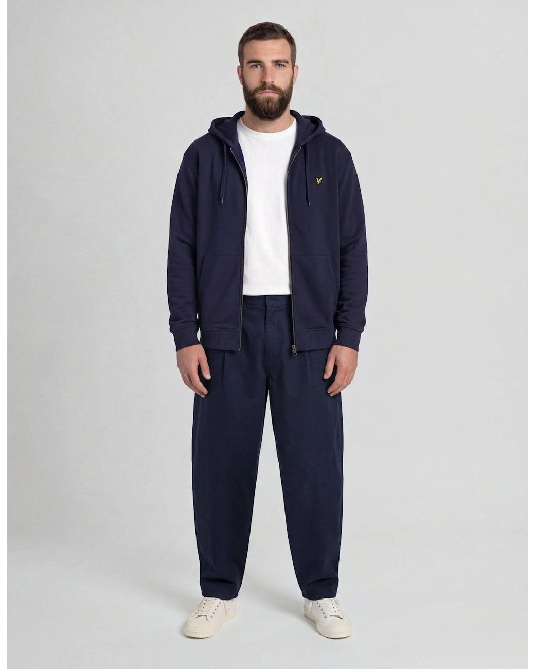 Lyle & Scott Blue Loopback Cotton Full Zip Hoodie for men