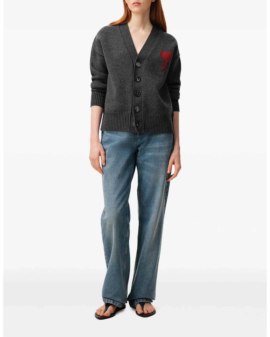 AMI Black Contrasted Ami De Coeur Cardigan for men