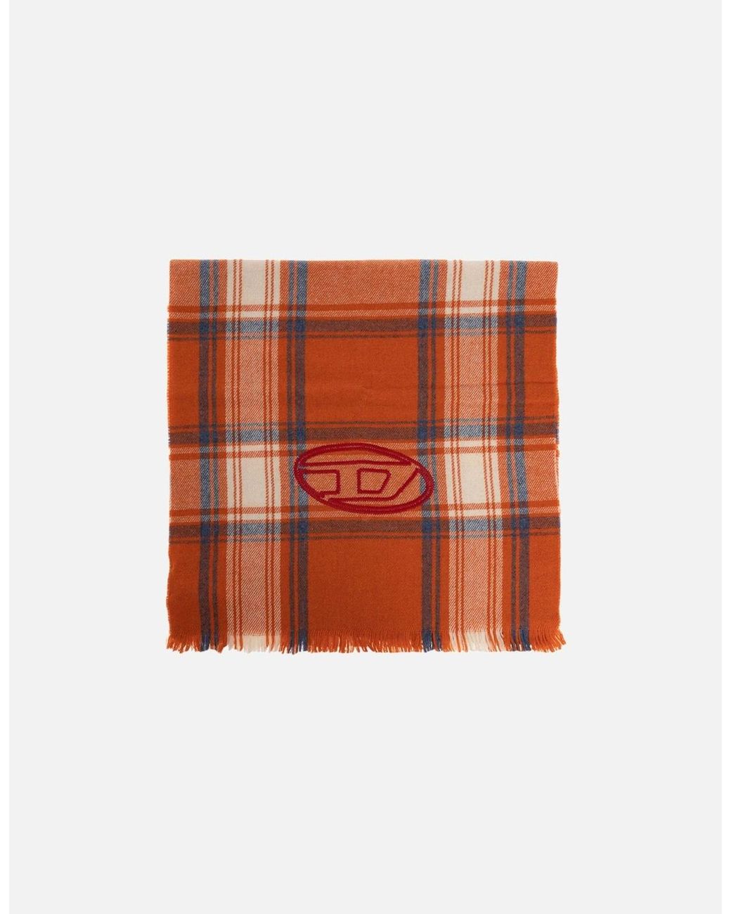 DIESEL Orange S-Ferdie Scarf Check Mufflers Wool Neck for men