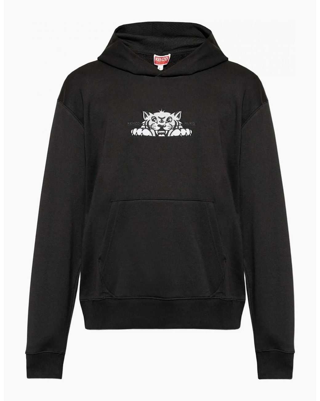 KENZO Black Happy Tiger Embroidered Classic Hoodie for men